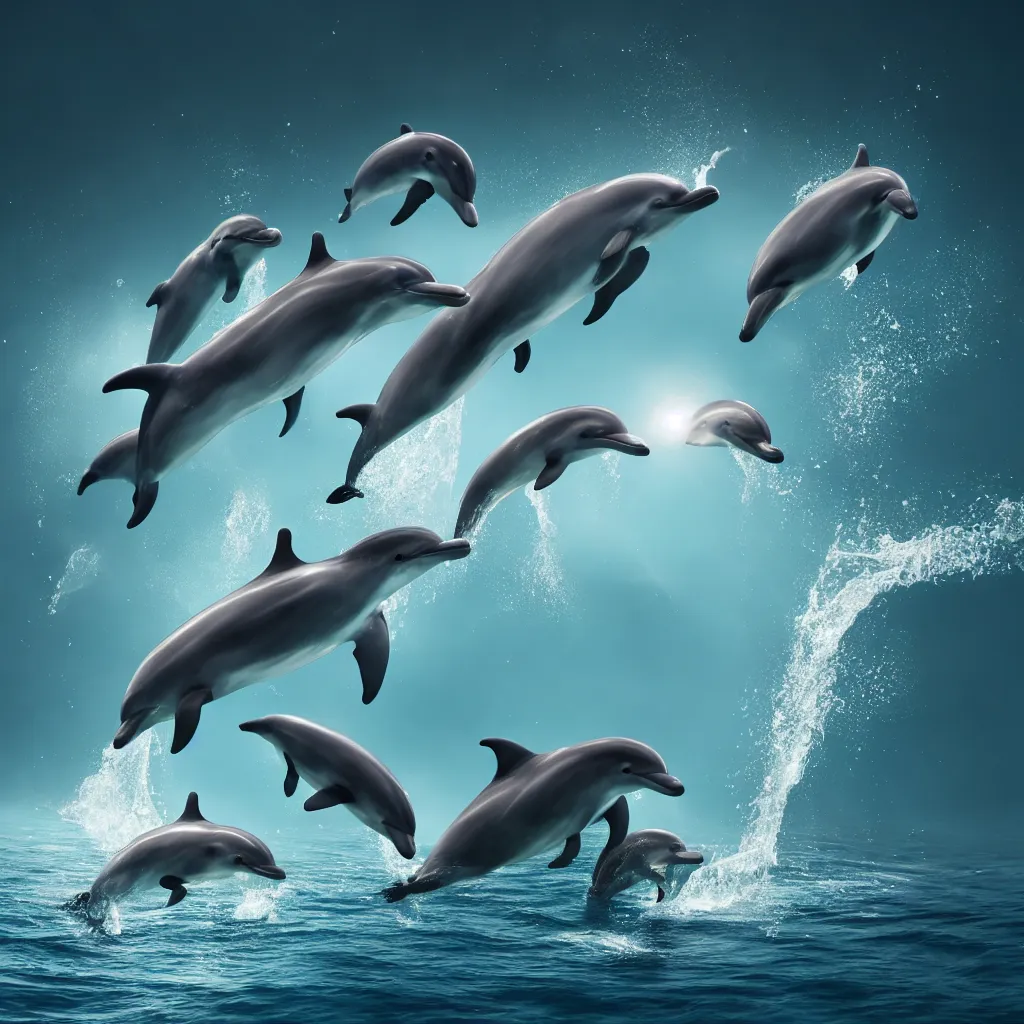 Prompt: magical dolphins diving in universe liquid, octane render, 8k, extremely detailed