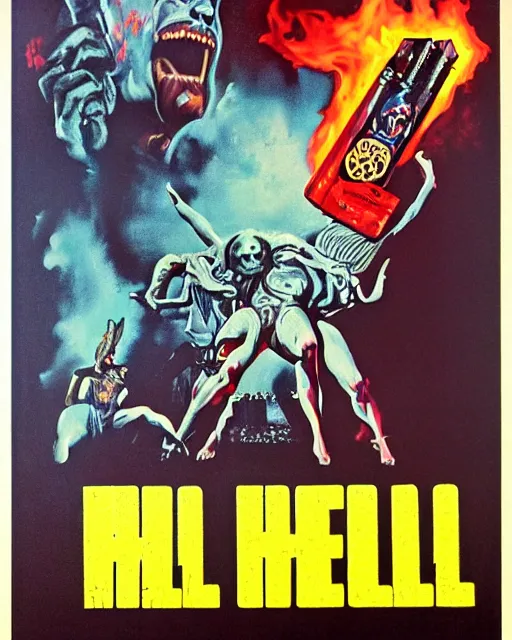 Image similar to 1 9 8 0 s poster advertisement for hell, poster design, 4 k, heavy metal art style