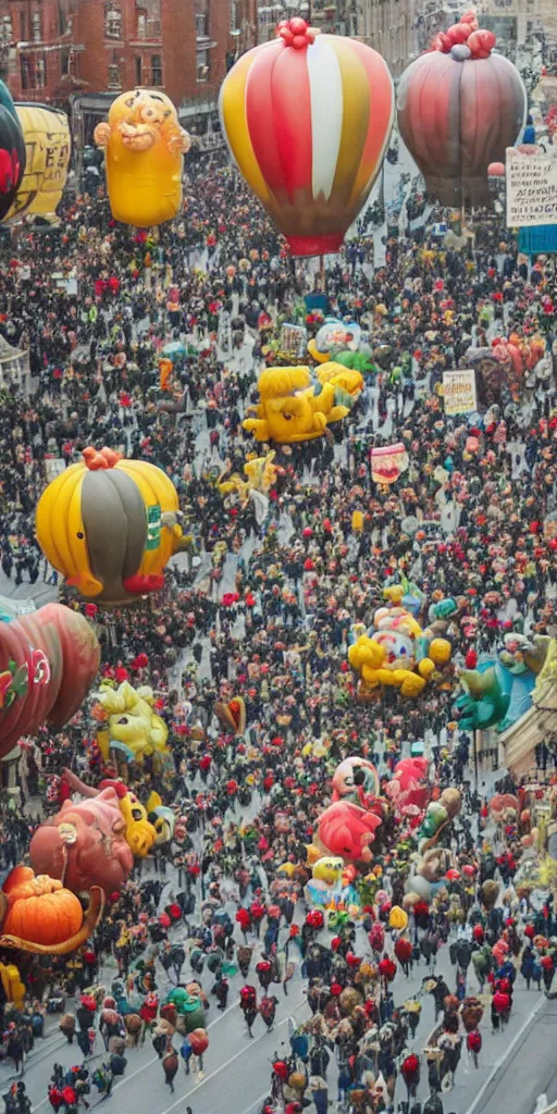 Image similar to a vintage thanksgiving day parade with huge balloons by alexander jansson and where's waldo