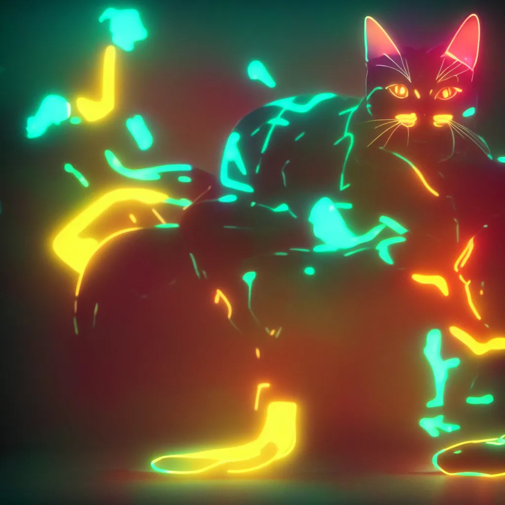 Prompt: glowing cat, neon light, octane render, 4k premiere pro, hyper realistic