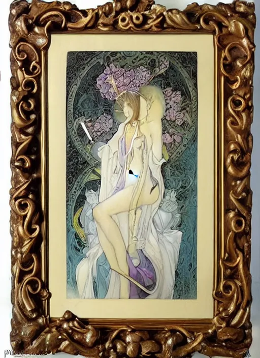 Prompt: blank canvas with an art nouveau picture frame painting by brian froud