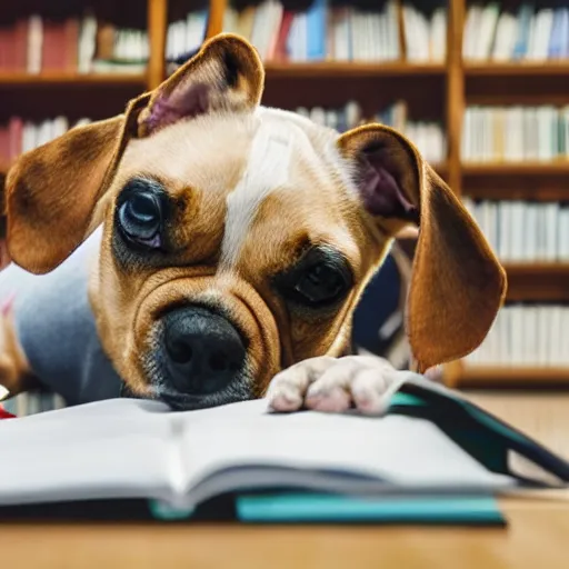 Image similar to a photo of a dog studying for an exam