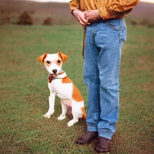 Prompt: proud old man holds his prizewinning jack russell terrier, kodak portra 4 0 0 highly detailed rule of thirds golden triangle