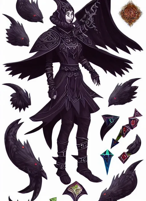 Image similar to raven warlock, wind magic, exquisite details, full body character design, dungeons and dragons white background, by studio muti