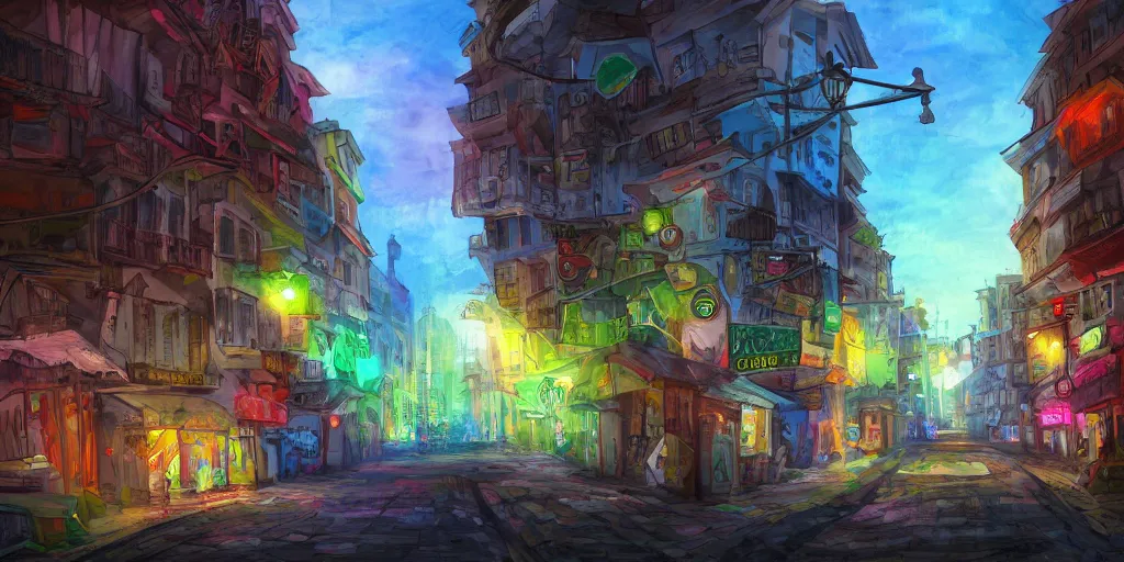 Image similar to street view of slditljk, pov, matte painting, art, digital drawing, brush strokes, bright vivid lighting