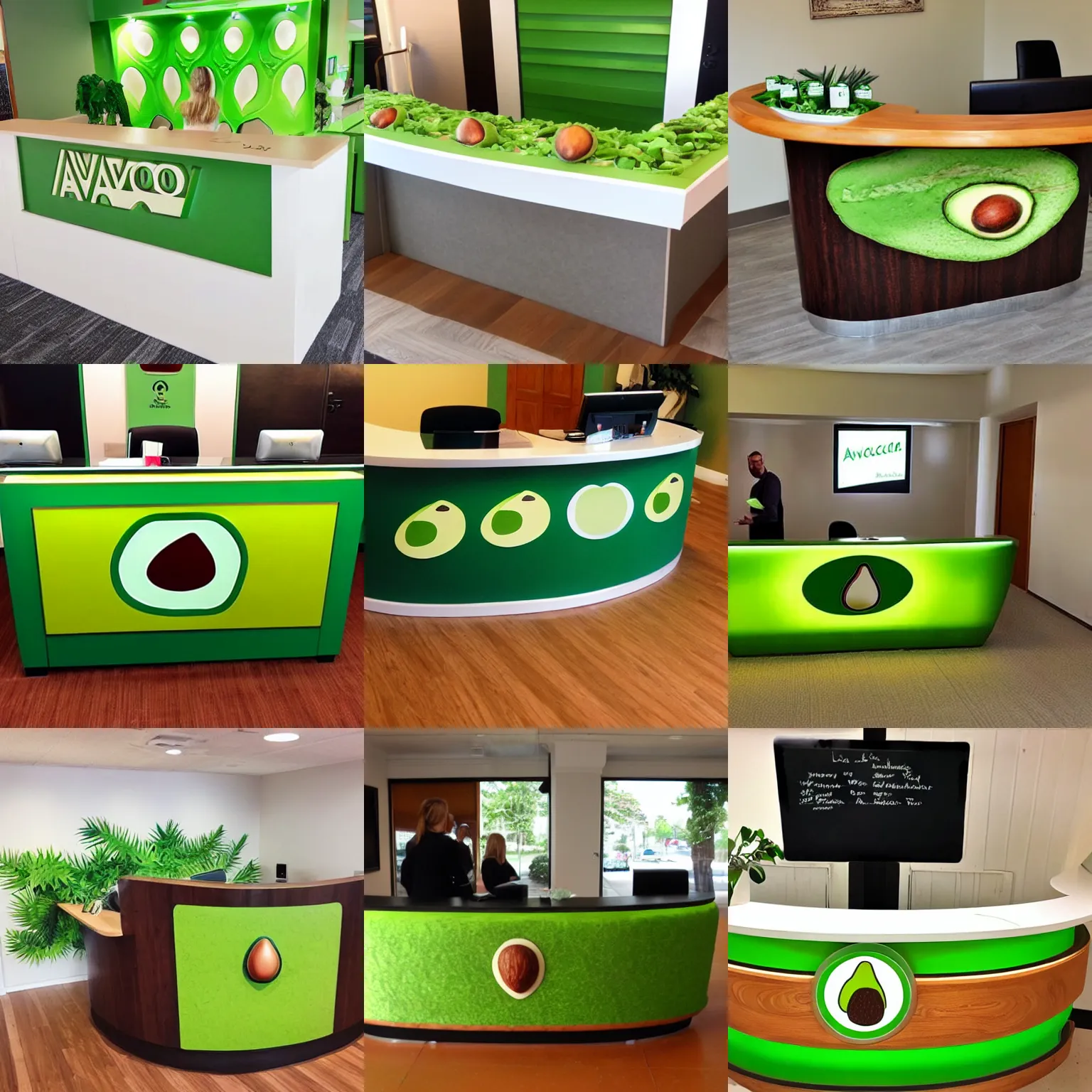 Prompt: Avocado themed reception desk