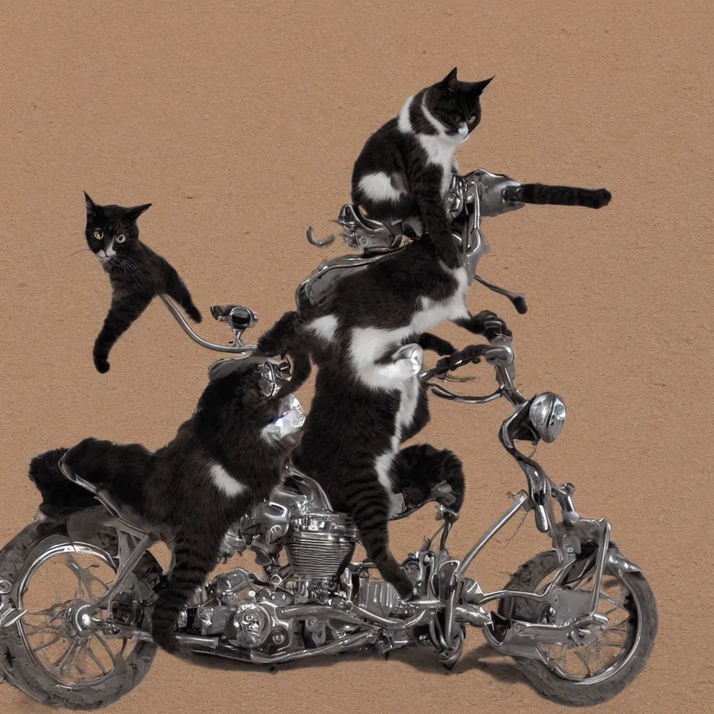 Image similar to an image of a cat riding a motercycle through the desert