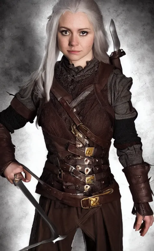 Image similar to epic fantasy d & d hobbit rogue, halfling, hobbit, female, black leather corset, cinematic, beautiful lighting, realistic, action, epic