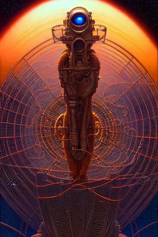 Prompt: complex detailed being of earth biologist, futuristic, tim hildebrandt, laurie greasley, victo ngai, bruce pennington, donato giancola, trending on artstation, very intricate cinematic composition, beautiful tan lighting, hyper detailed, 8 k, oil on canvas