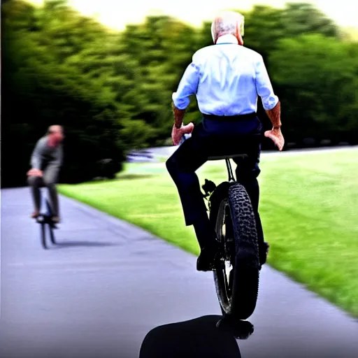 Image similar to ultra realistic photo of joe biden falling off of his bike, film, perfect face, in the style of a candid photo