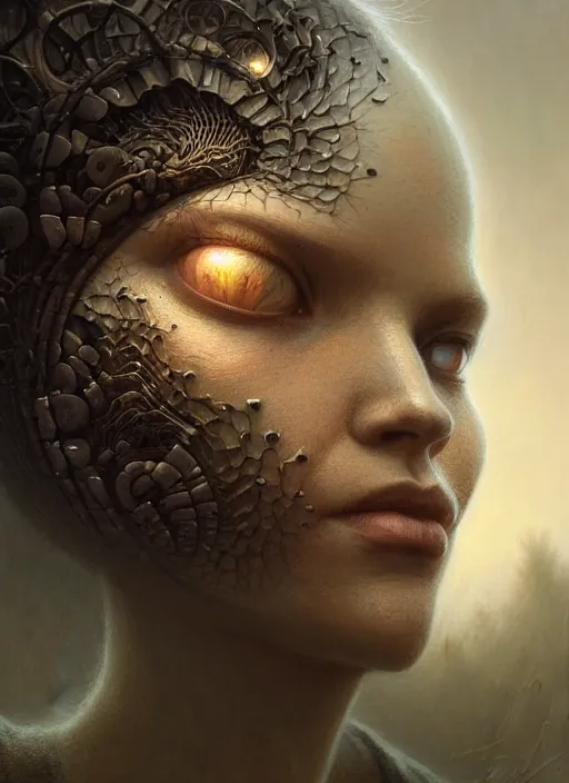 Image similar to closeup portrait shot of a connection with nature in a scenic dystopian environment, intricate, elegant, highly detailed, centered, digital painting, artstation, concept art, smooth, sharp focus, illustration, artgerm, tomasz alen kopera, peter mohrbacher, donato giancola, joseph christian leyendecker, wlop, boris vallejo