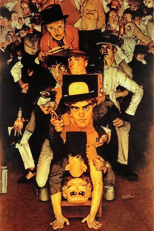 Image similar to a clockwork orange painted by Norman Rockwell