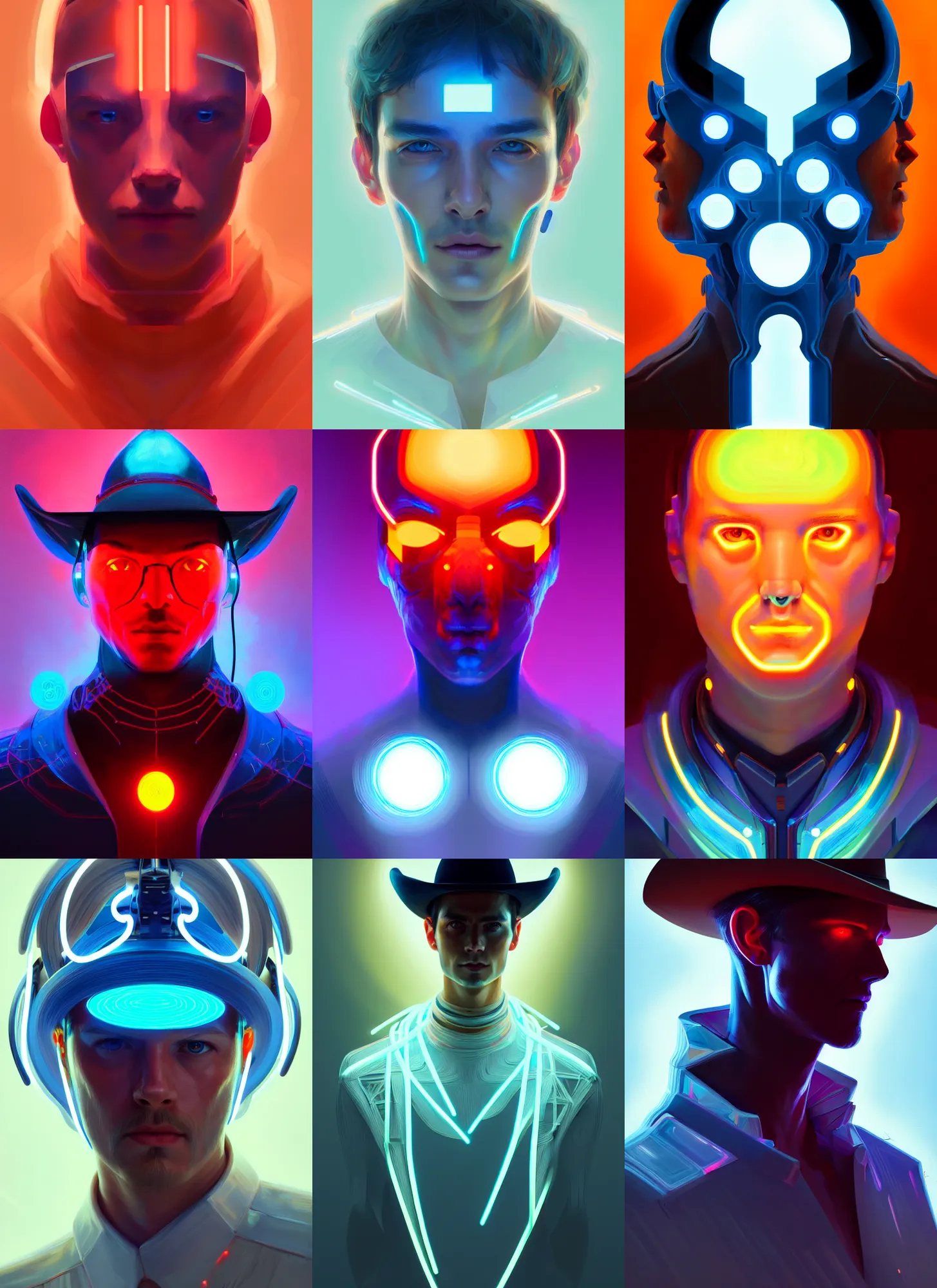 Prompt: symmetry!! portrait of a cowboy, sci - fi, tech wear, glowing lights!! intricate, elegant, highly detailed, digital painting, artstation, concept art, smooth, sharp focus, illustration, sam spratt, yanjun cheng, vlad rodriguez, alice zhang