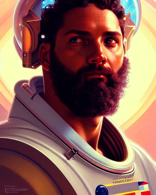 Image similar to portrait of zeus as an astronaut, intricate, highly detailed, digital painting, artstation, concept art, smooth, sharp focus, illustration, art by artgerm and greg rutkowski and alphonse mucha