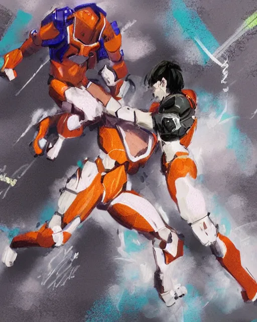 Prompt: a concept painting of sd ai and dall - e ai duking it out