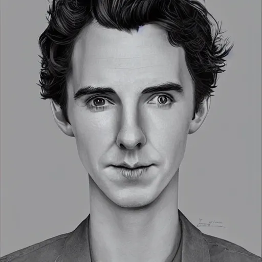 Prompt: portrait of a hybrid of benedict cumberbatch and freddie highmore and timothee chalamet, photo realistic, highly detailed