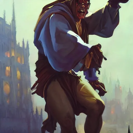 Prompt: greg manchess painting of lon chaney's hunchback of notre dame as an overwatch character, profile picture, matte painting, bold shapes, hard edges, street art, trending on artstation, by huang guangjian and gil elvgren and sachin teng