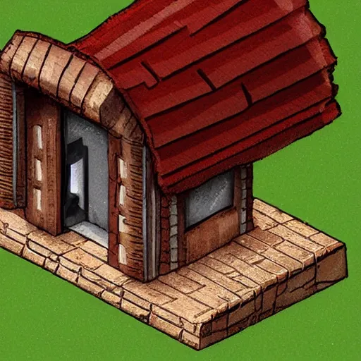 Prompt: a glass bottle with an isometric village inside