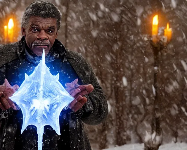 Prompt: keith david as a powerful ice mage casting a snow spell, fantasy art, extremely detailed, high quality, award - winning,