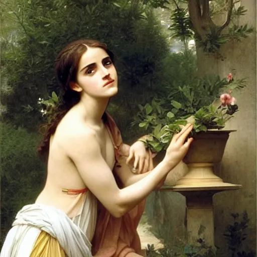 Image similar to emma watson as a greek goddess, painting by william adolphe bouguereau