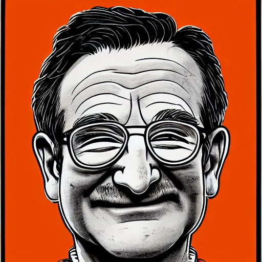 Image similar to a portrait of Robin Williams drawn by Robert Crumb