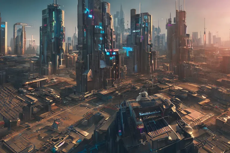 Prompt: rooftop view of a futuristic cyberpunk city highly detailed, photorealistic portrait, bright studio setting, studio lighting, crisp quality and light reflections, unreal engine 5 quality render
