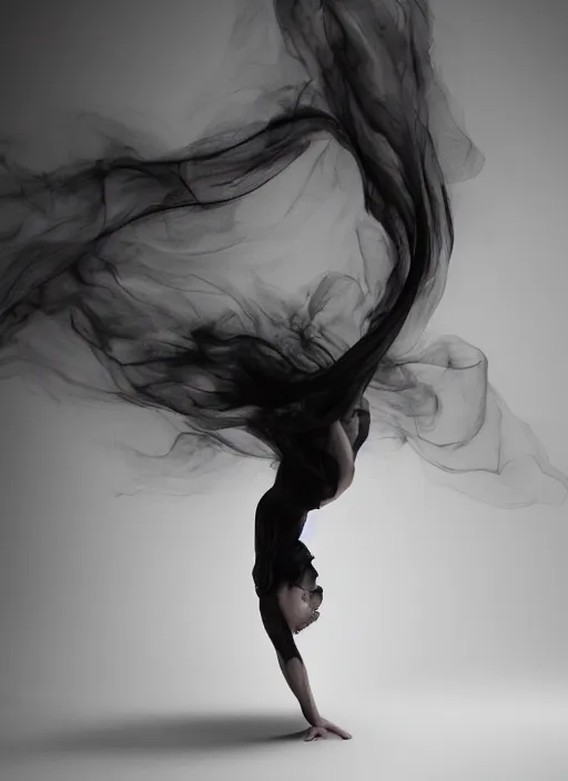 Image similar to a Photorealistic dramatic hyperrealistic render of a beautiful Female smoke dancer by Ken Brower and Deborah Ory of NYC Dance project,Lois Greenfield,Flowing cloth and smoke,Beautiful dynamic dramatic dark moody lighting,volumetric,shadows,cinematic atmosphere,Octane render,8K