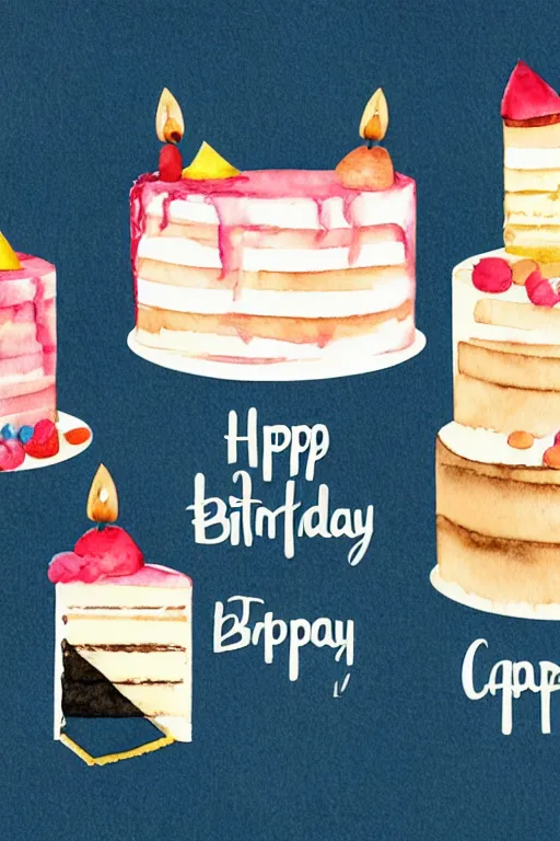 Image similar to minimalist watercolor art of birthday cakes on white background, illustration, vector art