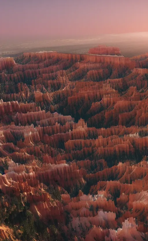 Image similar to a futuristic utopian metropolitan city of shiny buildings and spires sits at the edge of a beautiful cliff like bryce canyon with epic waterfalls cascading down below causing mist at the bottom, a large spacecraft flies nearby, sharp details, photorealistic, octane render, golden hour, cinematic lighting, immense scale