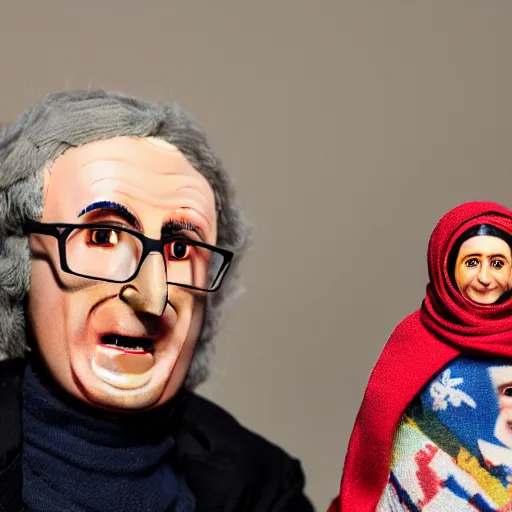 Image similar to portrait of a babushka with collectible miniature handmade john oliver doll