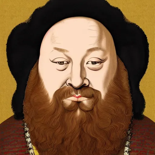 Image similar to action bronson, portrait, action bronson as king henry viii, regal, king, stately, painting