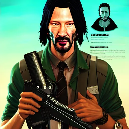 Image similar to keanu reevez in the art style of disco elysium