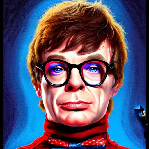 Image similar to Portrait of Austin Powers, fantasy, horror, intricate, highly detailed, digital painting, trending on artstation, sharp focus, illustration, style of Stanley Artgerm