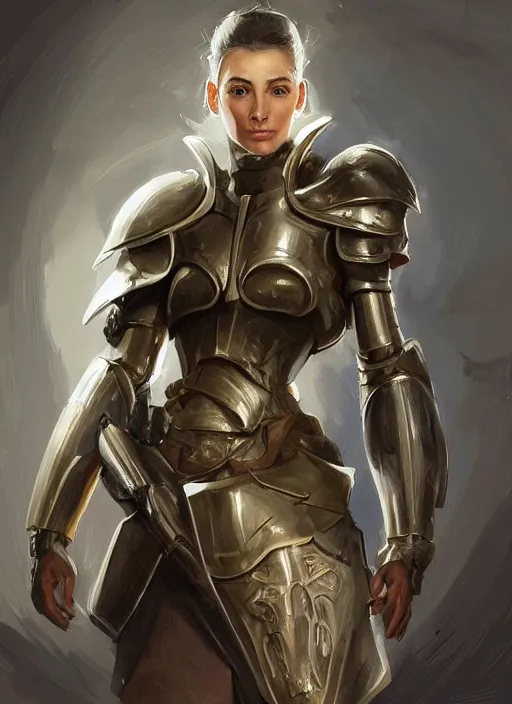 Image similar to a professional painting of a beautiful young female, clothed in military armor, olive skin, long dark hair, beautiful bone structure, symmetrical facial features, intricate, elegant, digital painting, concept art, smooth, sharp focus, illustration, from Knights of the Old Republic, by Ruan Jia and Mandy Jurgens and Artgerm and William-Adolphe Bouguerea