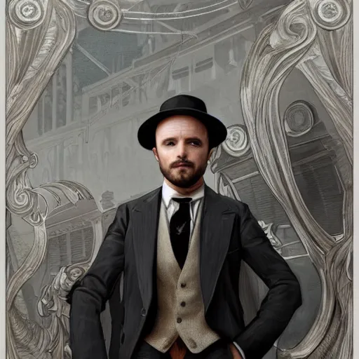 Prompt: full figure ultra realistic illustration, aaron paul wearing a 1 9 2 0 s suit, 1 9 2 0 s brooklyn, intricate, elegant, highly detailed, digital painting, artstation, concept art, smooth, sharp focus, illustration, art by artgerm and greg rutkowski and alphonse mucha