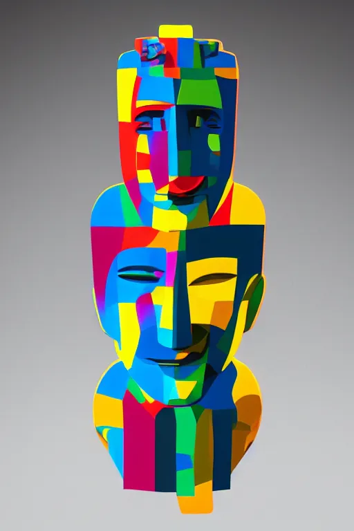 Image similar to cubist moai statue cutout digital illustration cartoon colorful beeple