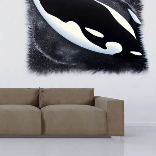 Prompt: Orca fur coat in space realistic art focus station