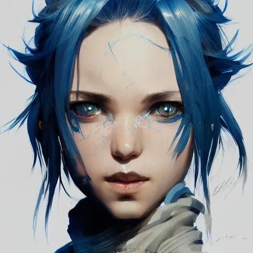 Prompt: realistic portrait of Sinon from sword art online, short blue hair, dramatic lighting, illustration by Greg rutkowski, yoji shinkawa, 4k, digital art, concept art, trending on artstation