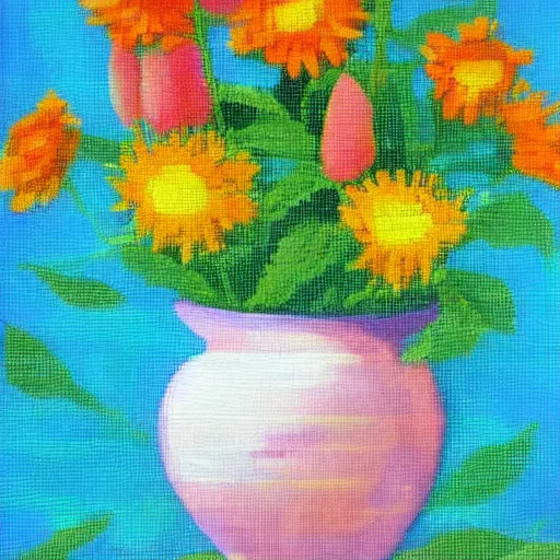 Prompt: a painting of 8bit flowers