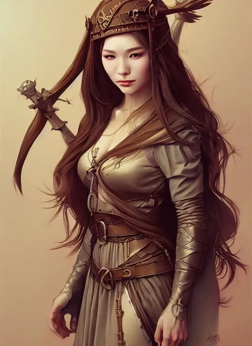 Prompt: lovely medieval maiden with long hair, character portrait, sketch, concept art, intricate details, highly detailed photorealistic, portrait, in the style of adam hughes, seseon yoon, artgerm and warren louw