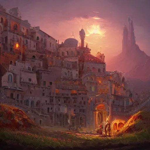 Prompt: ultra realistic illustration of pizza giant, intricate, fantasy italy, epic landscape, highly detailed, digital painting, artstation, concept art, smooth, sharp focus, illustration, art by tim mcburnie and conar cross and anato finnstark