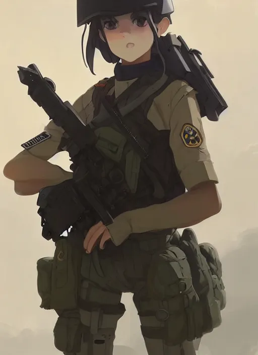 Image similar to portrait of cute soldier girl, black sky background urban landscape illustration concept art anime key visual trending pixiv fanbox by wlop and greg rutkowski and makoto shinkai and studio ghibli and kyoto animation soldier clothing military gear realistic anatomy mechanized police dog