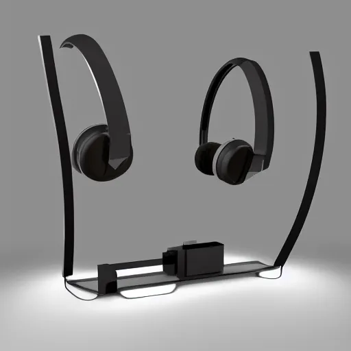 Image similar to wireless headphone stand machine, futuristic, techno, cyberpunk, product design, render, concept, fun, swag