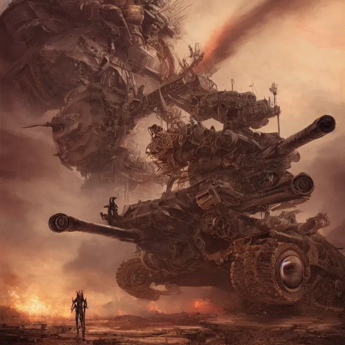 Image similar to beautiful apocalyptic woman with mohawk, standing on mad max panzer tank, hyper-detailed, smooth, sharp focus, 4k ultra hd, fantasy dark art, tank girl, artgerm, artstation, octane render, elegant, detailed digital painting, apocalyptic art, Peter mohrbacher, unreal engine, depth map