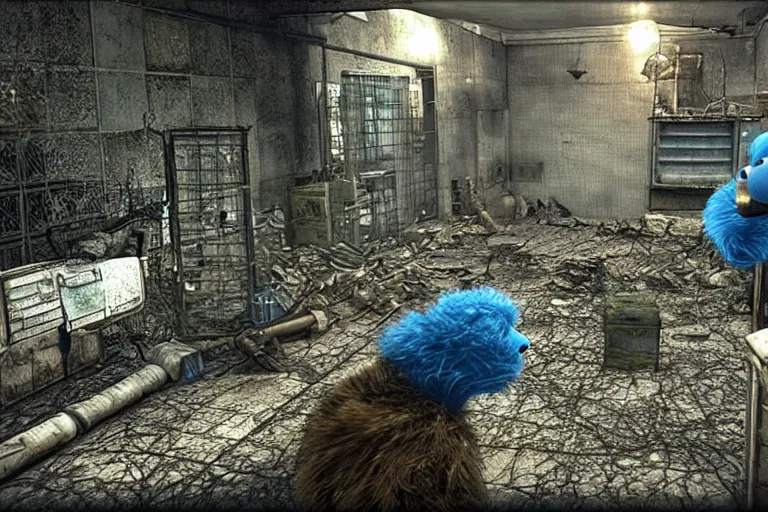 Prompt: “ a screenshot of cookie monster in s. t. a. l. k. e. r. : shadow of chernobyl ”