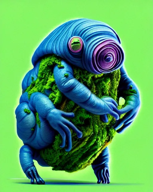 Image similar to richly detailed color illustration of a tardigrade-moss-piglet illustrated by Artgerm and Mina Petrovic and Timothy Kong and Marina Federovna. 3D shadowing