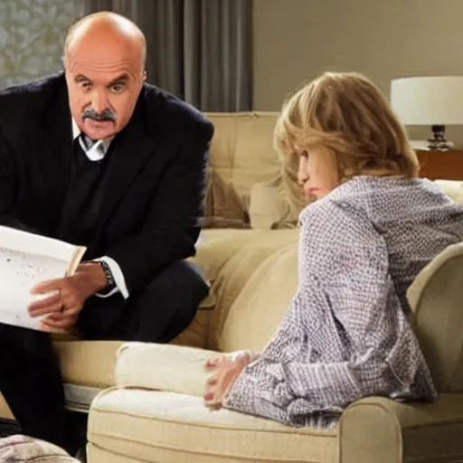 Image similar to film still of dr phil being read a bedtime story by melissa joan heart in breaking bad