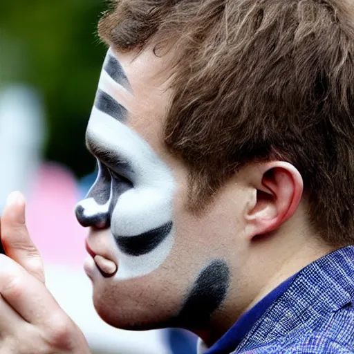 Image similar to magnus carlsen with a chess - board painted in his face