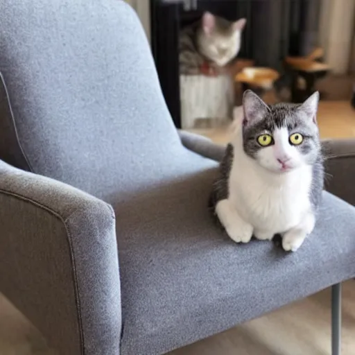 Prompt: a gray chair with a cat on it