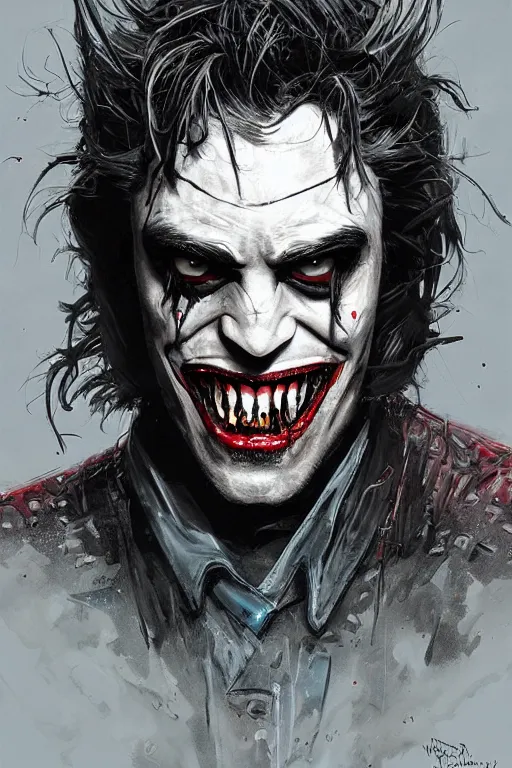 Image similar to Portrait of Robert Pattinson as The Batman Who Laughs, dc comics, dark, intricate, highly detailed, smooth, artstation, digital illustration by Ruan Jia and Mandy Jurgens and Artgerm and Wayne Barlowe and Greg Rutkowski and Zdislav Beksinski